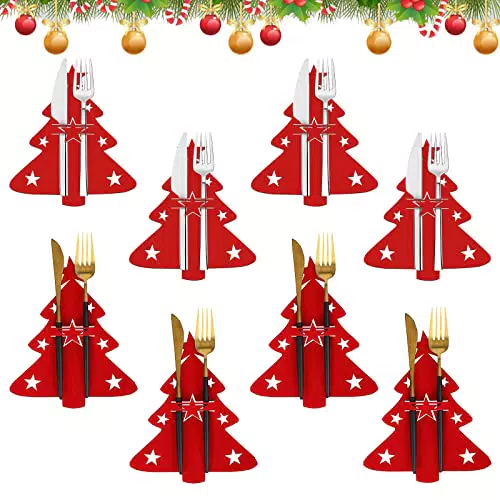 Portaposate in Feltro di Natale, 8 Pezzi Portaposate Natalizie