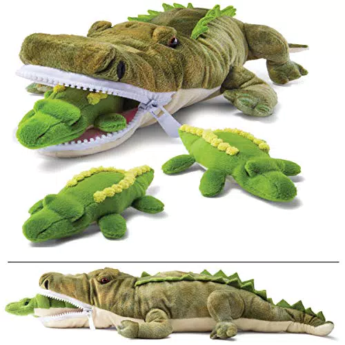 Prextex Plushlings alligatore di peluche con 3 piccoli coccodrilli Animali di peluche Playset