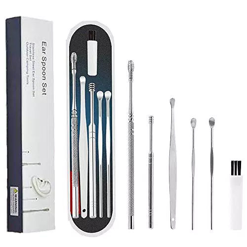Pulisci Orecchie, 6 Pezzi Kit Pulizia Orecchio, Strumenti per Pulizia dell’Orecchio in Acciaio Inox