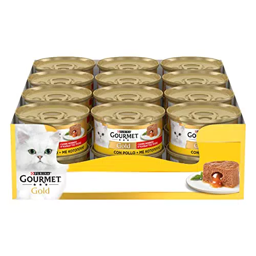 Purina Gourmet Gold Cuore Morbido Umido Gatto, con Pollo - 24 lattine da 85 g ciascuna