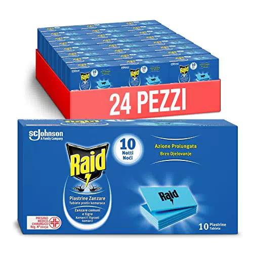 Raid Piastrine Antizanzare, Inodore, Formato Scorta 24 Confezioni da 10 Pezzi Ciascuna