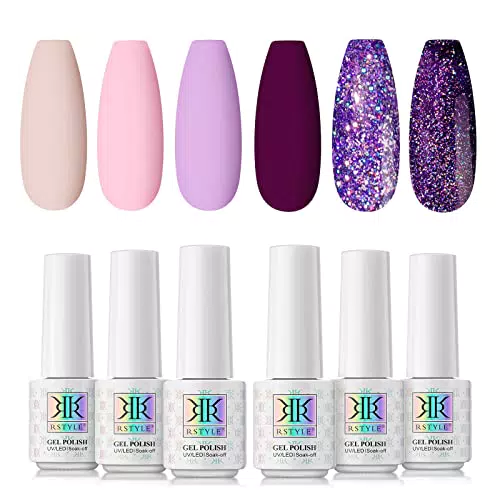 RSTYLE Smalto Semipermanente, Smalti Semipermanenti per Unghie da UV LED Gel Nail Polish Professionali Soak Off Set 6 Colori 5ML