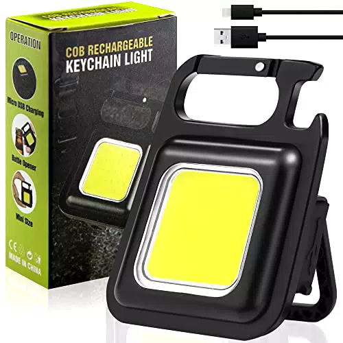 Rugtol Piccola torcia portachiavi ricaricabile, mini torcia COB luminosa da 1000 lumen con 3 modalità di illuminazione