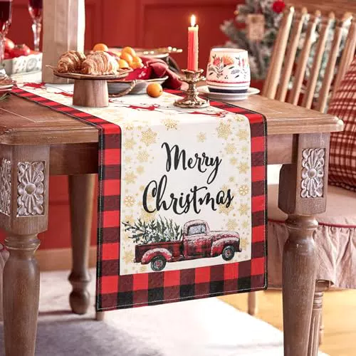 Runner da Tavolo Moderno Runner Tavola Rosso Camion Stampata Decorazioni Runner da Tavola Lavabile Poliestere Runner Tavolo Runner per il Tavolo per Agriturismo Cucina Picnic Natale Feste 40x140cm