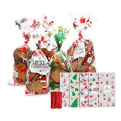 Sacchetti Caramelle Natale ZHSIHAI 120PCS Natalizie Biscotto Caramella Borsa Natale Bustine Regalo Sacchetti Regalo Caramelle Sacchetti Confezione Christmas Sweet Bags Capodanno Sacchetti Regalo