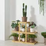 Scaffale Portapiante 60 x 72 x 28 cm Mobile in bambù a 3 Ripiani - Organizzatore Domestico Multiuso - color Naturale