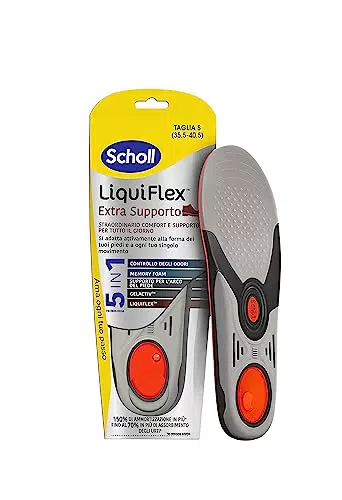 Scholl Liquiflex Extra Supporto, Solette Regolabili Anti-Odore in Memory Foam con Tecnologia 5 in 1 per Scarpe da Lavoro
