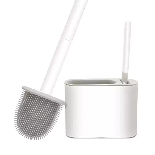 Scopino Spazzolone WC Silicone con Supporto - Scovolino WC in Silicone Morbido Montaggio Parete & in Piedi Set Pulizia profonda e senza residui a 360°di Spazzole per WC in Silicone