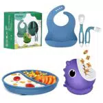 Set Pappa Bimbo, Set di Svezzamento in Silicone con Ventosa Ciotola Cucchiaio Bavaglino Della Forchetta