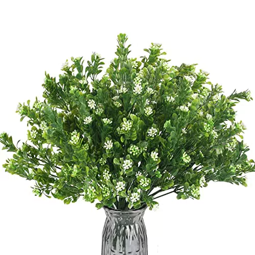 SLFYEE 8 Bundle Piante artificiale plastica Aglaia odorata Lour arbusti sempreverdi esterna stabile ai raggi UV Subtropicale cespugli verdi giardino della casa da tavolo floreale Disposizione Decor