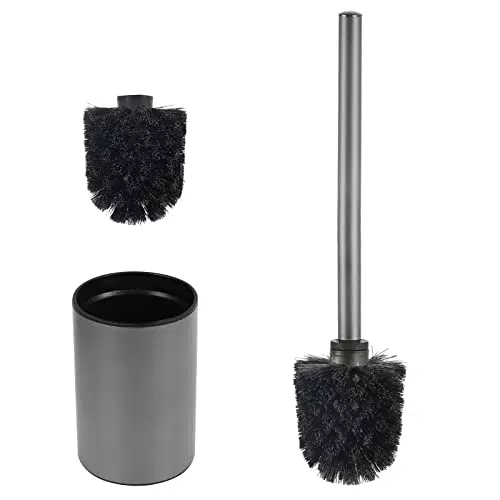 SLFYEE Scopino per WC Acciaio Inox Spazzola per WC con spazzola di ricambio Supporto Rotondo per Scopino da Bagno Scopino WC Acciaio Satinato Senza Foratura