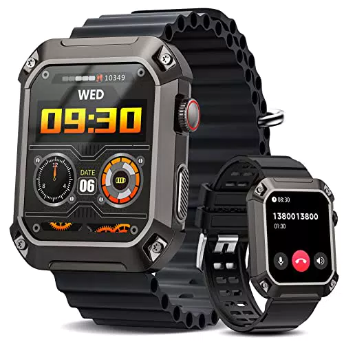 Smartwatch Uomo Militare DEKELIFE 1, 9” HD Orologio Fitness con Chiamate Bluetooth 123 Modalità Sport/5ATM/25+Giorni Batteria/Cardiofrequenzimetro/SpO2/Sonno