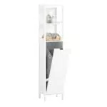 SoBuy Mobile alto con sacco portabiancheria pieghevole Mobiletto bagno Scaffale Bianco 30x30x145cm BZR123-W