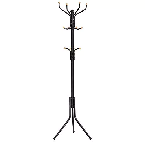 Appendiabiti Appendiabiti in Metallo, Stand Appendiabiti a 2 Ripiani con Scarpiera e Panca, Struttura in Metallo, Carico Massimo 100 kg per Cappelli, Sciarpe, Ombrelli L:80/100CM