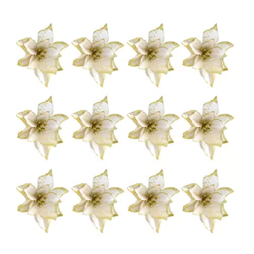 STOBOK 13cm Glitter Fiori Artificiali Decorazioni per Alberi di Natale Decorazioni Natalizie Matrimonio Fiore Doro Confezione da 24