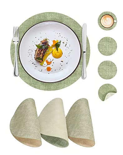SUEH DESIGN Tovagliette Rotonde in Set Di 4 Reversibili Con Sottobicchieri