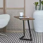 Tavolino Laterale da Divano 55 x 60 x 30 cm Tavolino Basso Consolle con Telaio in Metallo e Piano Quadrato in MDF - Effetto Legno Scuro