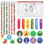 Ucouper Gadget Natale Bambini Pensierini Natalizi Regali Natale Bambini Cancelleria Scuola Set Cancelleria 25 pz Con Matite Timbri Gomma Astuccio cancelleria bambina