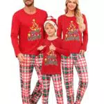 Uniexcosm Pigiama Natale, Pigiama Natalizio Famiglia Cotone Pigiama di Natale Coppia Lungo con Tasca Set Natale Pigiama con Girocollo Due Pezzi Strisce per Natale C-Bambino-Rosso