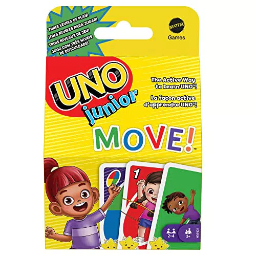 UNO, Junior Move!, gioco di carte per bambini per serate di gioco in famiglia