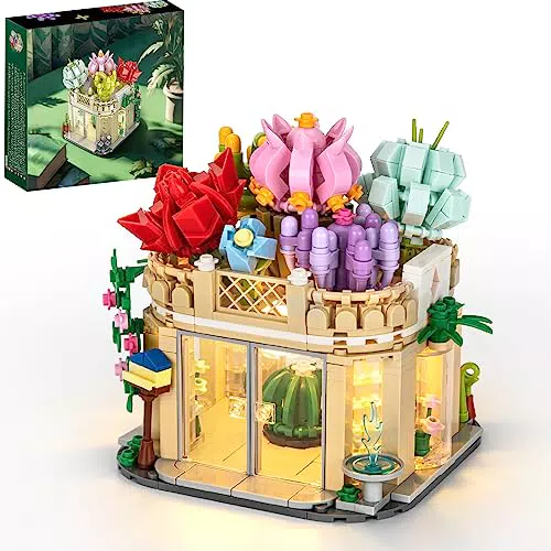 VEPOWER Succulents Building Sets Costruisci un Pezzo da Esposizione di Piante Grasse Per la Casa o L'ufficio Adatto ai bambini dagli 8 anni in su Regalo per la ragazza