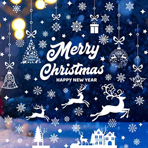 Vetrofanie Natalizie, Doyomtoy Natale Adesivi Finestra Vetrofanie Renna Fiocchi di Neve per Natale Fai da Te Decorazione Vetrina Sticker per Decorazione Natalizia 9 Fogli