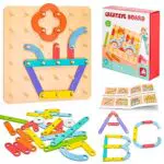 Vibbang Giochi Montessori Bambini, Puzzle Legno Geometrico Pegboard