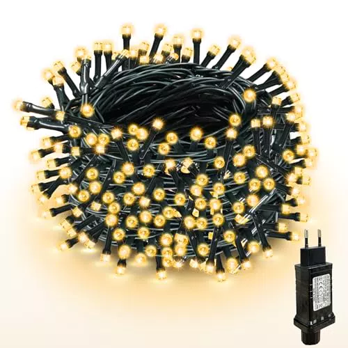 WISD Luci di Natale - Catena Luminosa 100 LED 12.8M Esterno Interno con Cavo Verde