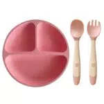 WJIAEER Piatto per bambini in silicone, piatto per bambini con cucchiaio e forchetta