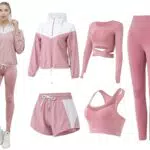 ZETIY Tute da Donna Set, 5 Pezzi Abbigliamento Sportivo Donna Tuta da Fitness Sportwear per Pilates Yoga Jogging Gym Workout Ginnastica - Rosa - M