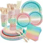 168 pz stoviglie usa e getta compleanno ragazza stoviglie compleanno piatto arcobaleno piatto bicchieri cannuccia cucchiaio forchetta tovaglioli di carta decorazione