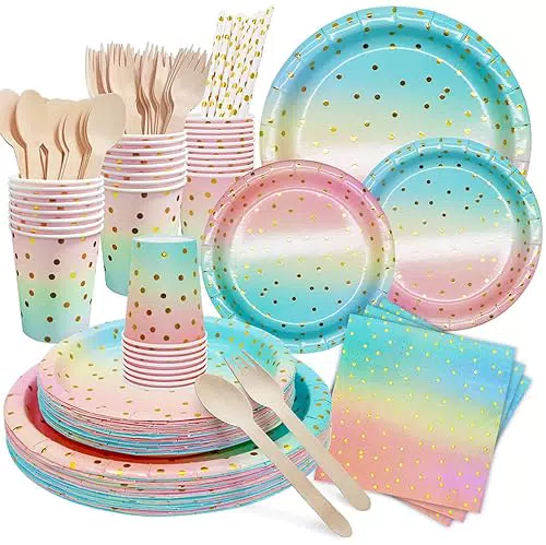168 pz stoviglie usa e getta compleanno ragazza stoviglie compleanno piatto arcobaleno piatto bicchieri cannuccia cucchiaio forchetta tovaglioli di carta decorazione