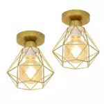 2 Pezzi plafoniere industriali retrò E27 Diamond Iron Gold Plafoniere retrò Design in metallo Plafoniera per soggiorno Camera da letto Caffetteria Bar Ristorante Corridoio Ingresso