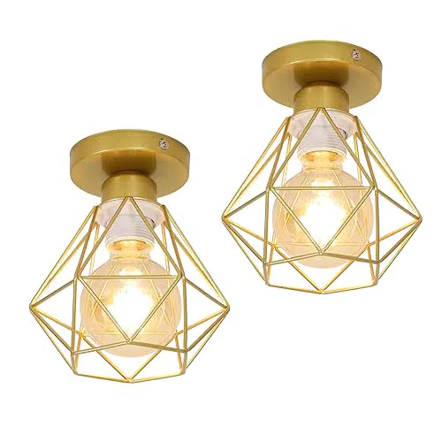 2 Pezzi plafoniere industriali retrò E27 Diamond Iron Gold Plafoniere retrò Design in metallo Plafoniera per soggiorno Camera da letto Caffetteria Bar Ristorante Corridoio Ingresso