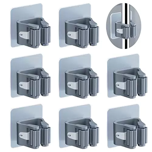 3-H Porta Scope Parete 8 Pezzi, Portascope da Muro Appendibile Adesivo Appendi Scope a Muro Ganci Senza Perforazione Impermeabile e Antiscivolo Supporta 10KG per Cucina
