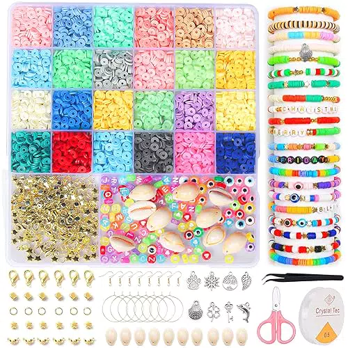 3957 Pezzi 6mm Perline Piatte per Braccialetti, Perle di Argilla Polimerica per Bracciale Collana Gioielli