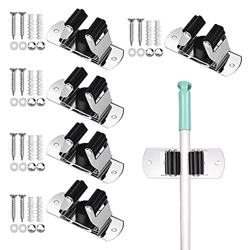 5 Pcs Porta Scopa a Parete Portascope da Muro Portascop in Acciaio Inossidabil Salvaspazio per Cucina Giardino