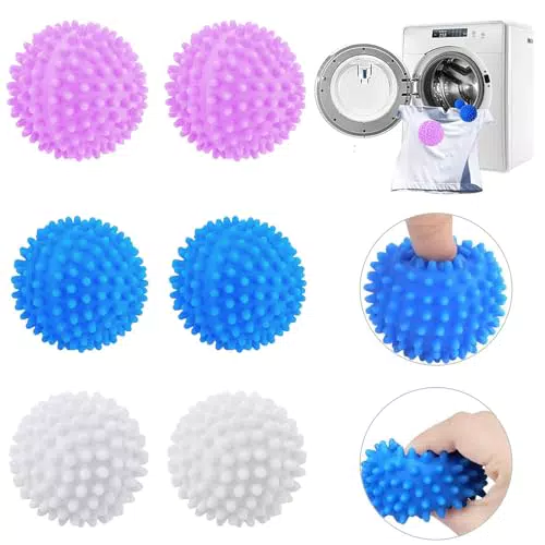 6 Pezzi Palline Lavatrice Palline per Asciugatrice E Lavatrice Riutilizzabili Palle per Bucato Palline per Asciugatrice per Ammorbidente Naturale Antistatica Velocizza Asciugatura