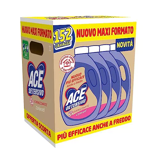ACE Detersivo Igienizzante Colorati, Cartone da 4 Flaconi x 38 Lavaggi