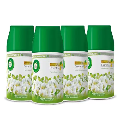 Airwick Kit Freshmatic Profumatore per Ambienti : 4 Freshmatic Ricariche alla fragranza di Fresia Bianca e Gelsomino