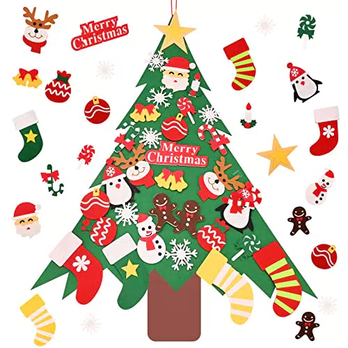 Albero di Natale in feltro con decorazioni per bambini