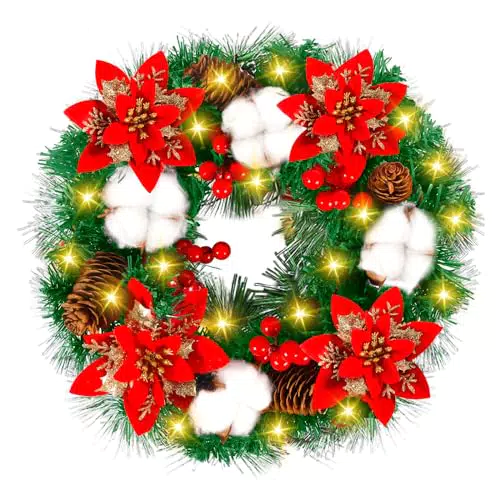 AQXONG 30 cm Ghirlanda di Natale, Ghirlanda Natalizia con 30LED