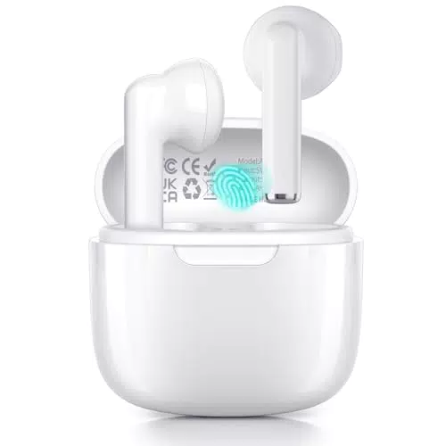 AsiceSound Cuffie Bluetooth, Auricolari Bluetooth 5.3 HD Stereo Microfono In-Ear Cuffie 46H funzione touch Cuffie impermeabili IPX6 Leggere e portatil，Bianco