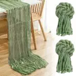 Auniq 2 Pacchetti Tovaglia di tela da formaggio, 90x400cm verde salvia rustico garza tabella Runner Runner romantico per matrimoni