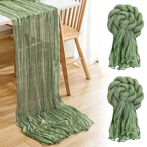 Auniq 2 Pacchetti Tovaglia di tela da formaggio, 90x400cm verde salvia rustico garza tabella Runner Runner romantico per matrimoni