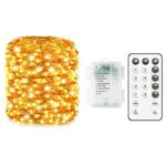 AxiwoIntl Luci Led a Batteria Lucine - 10M Catena Luminosa 100LED Impermeabile IP65 con Telecomando Stringa Luci Led Batteria Per Giardino Matrimonio Camera Festa Decorative Bianco Caldo