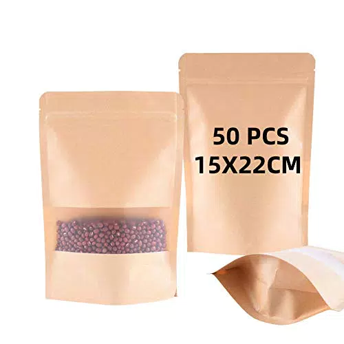 BaoWnylz 50 Sacchetti di Carta Kraft con Finestra, Sacchetti per Campioni di Cera