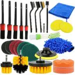 Bestcool 26 Pezzi Set di spazzole per Pulizia Auto Spazzola per Pulizia Ruote Set di Attrezzi per Il Lavaggio di Interni ed Esterni con tampone di lucidatura Spazzola per Trapano Elettrico Guanto