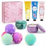 Bombe da Bagno Set regalo, 5 Bombe Doccia, 2 Candela Profumate e 3 Crema Mani