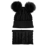 Borlai - Set di 2 Cappelli Invernali Lavorati a Maglia con Pompon e Fazzoletto da Collo